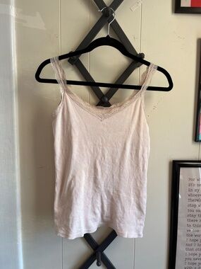 Women’s Lace-Trim Ribbed Tank Top - Light Pink
